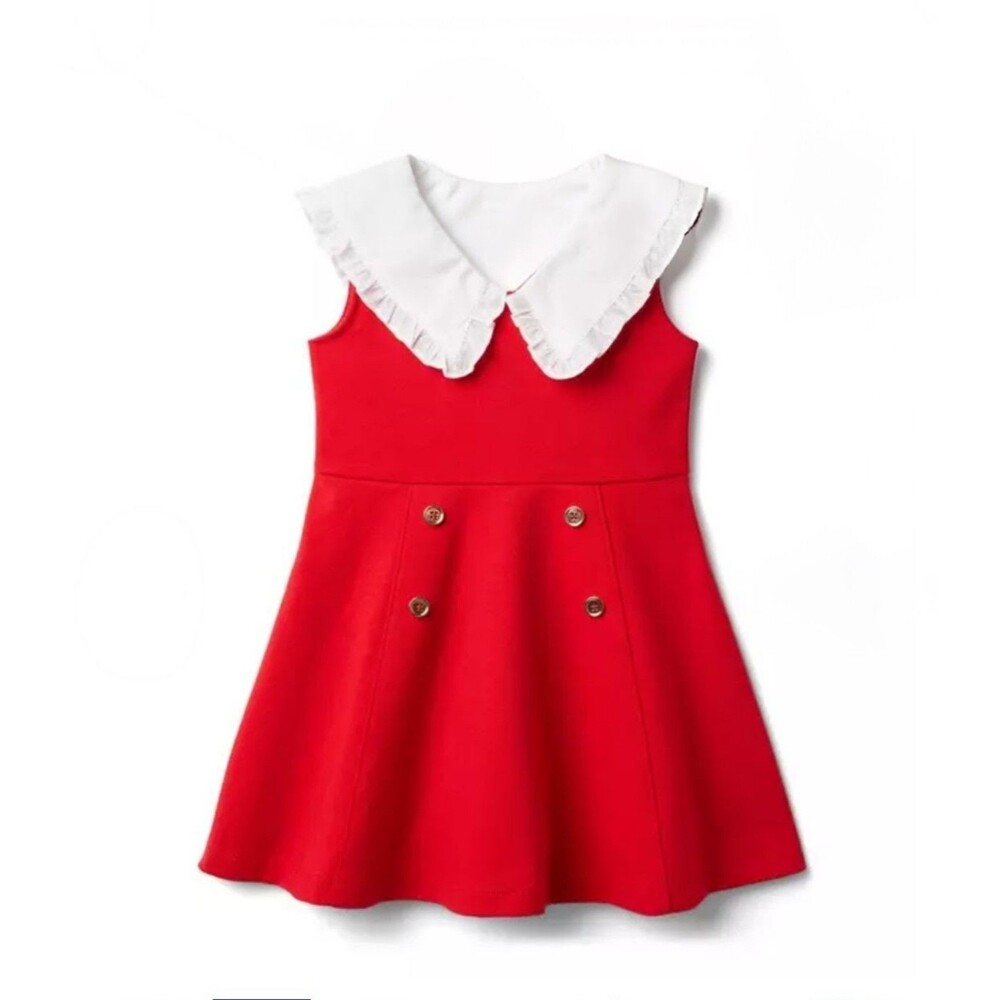 Janie and Jack Girls Ruffle Collar Ponte bradbury red Dress size 5 EUC